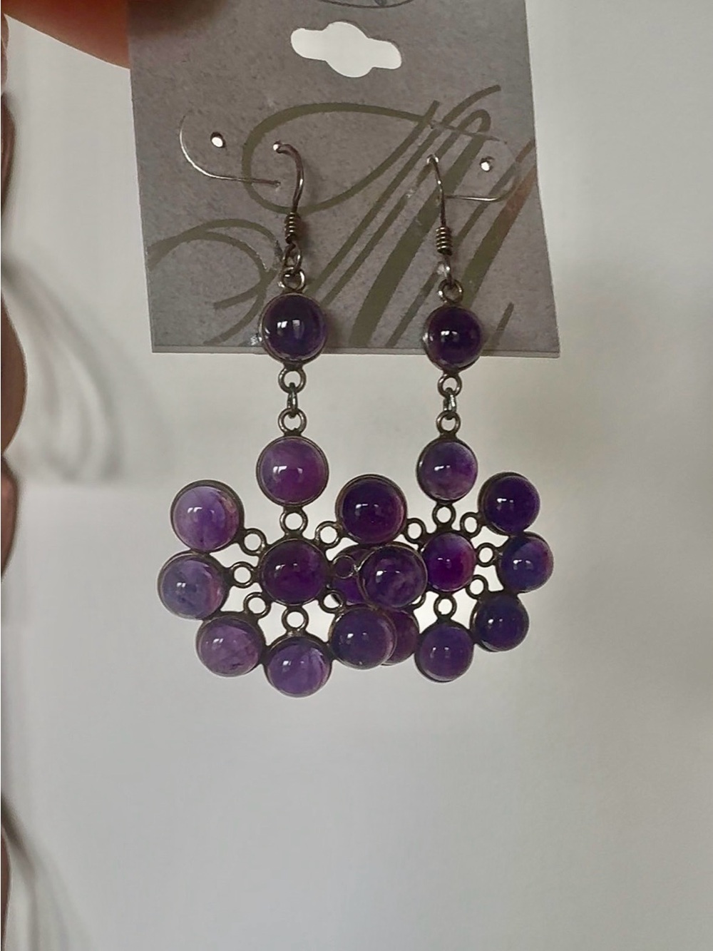 Purple Amethyst Floral Mandala Drop Earrings Sterling silver 10.22 grams 10